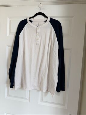 St. John's Bay Cream Henley with Dark Navy Trim